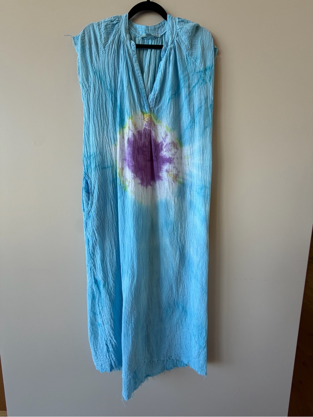 Love Tanjane cotton gauze hand Dyed Light Blue Tie-Dye Maxi Dress